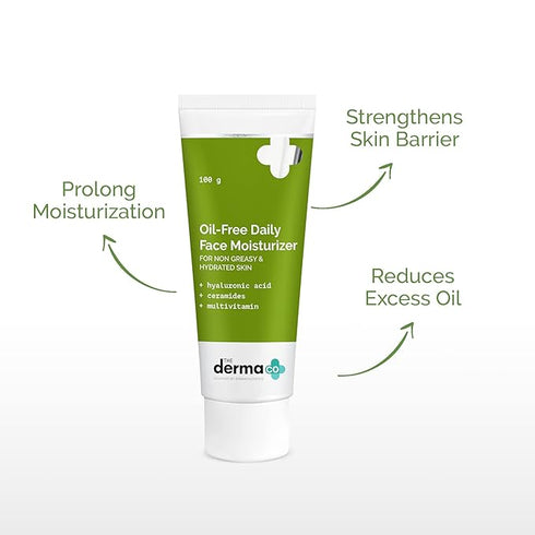 The Derma co OilFree Daily Face Moisturizer With Hyaluronic Acid, Ceramides & Multivitamins for NonGreasy & Hydrated Skin  100g